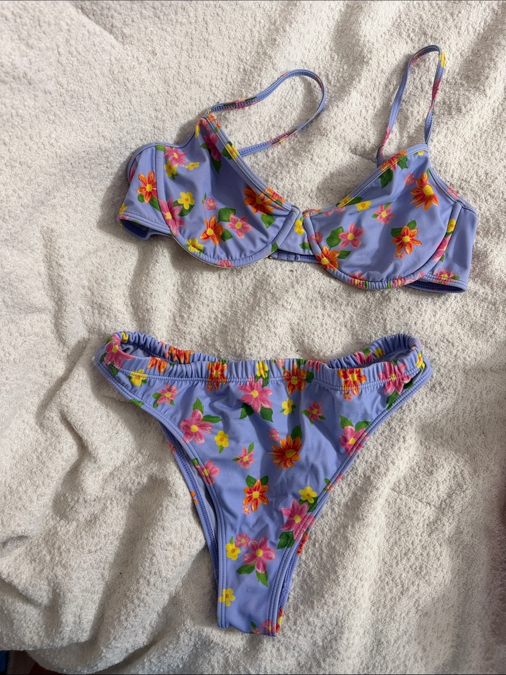 Pacsun LA Hearts Floral purple high leg rise Brazilian bikini and underwire bra